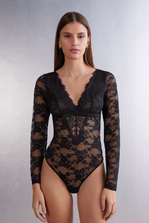 Intimissimi A Special Moment Long Sleeve Bodysuit In Blonder Svarte | SN-ITMSM58172