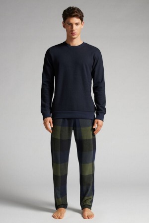 Intimissimi And Check Pattern Full Length Tricot Pajamas Blå | SN-ITMSM58717