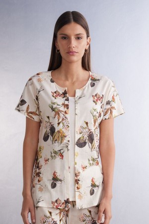 Intimissimi Autumn Botanics Kort Sleeve Top In Supima® Ultrafresh Bomull Beige | SN-ITMSM58370