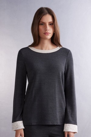 Intimissimi Baby It’S Cold Outside Bateau Neck Long Sleeve Top Grå | SN-ITMSM58305