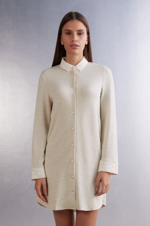 Intimissimi Baby It’S Cold Outside Modal And Ull Button Up Nightshirt Beige | SN-ITMSM58415