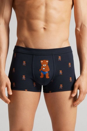 Intimissimi Bear Print Boxers In Stretch Supima® Bomull Blå | SN-ITMSM58531