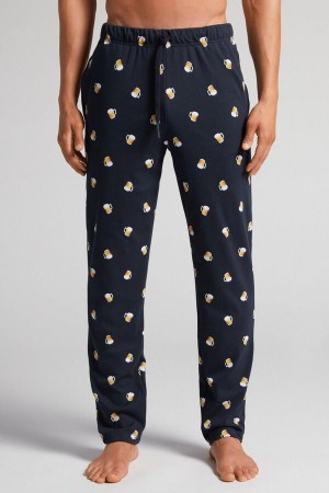 Intimissimi Beer Print Full Length Bomull Pants Blå | SN-ITMSM58761