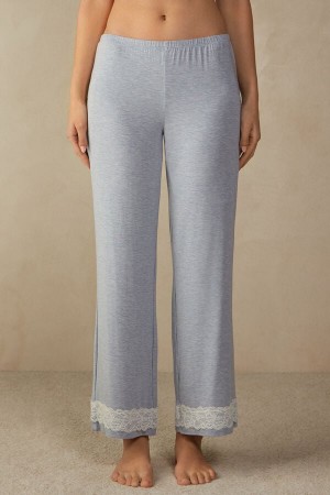 Intimissimi Blonder Trim Full Length Pants In Modal Lyse Blå | SN-ITMSM58219
