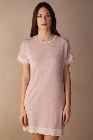 Intimissimi Blonder Trim Kort Sleeve Nightgown Rosa | SN-ITMSM58406