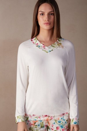 Intimissimi Botanical Lyrics Long Sleeve Modal Top Hvite | SN-ITMSM58242