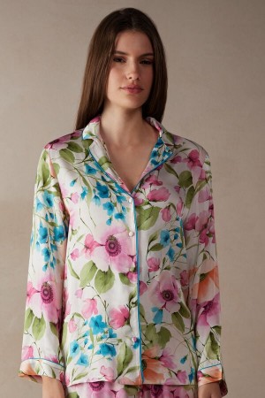 Intimissimi Botanical Lyrics Satin Button Up Shirt Multicolor | SN-ITMSM58246