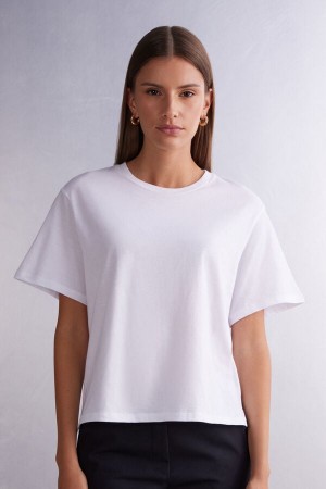 Intimissimi Boxy Fit Kort Sleeve Top In Bomull Hvite | SN-ITMSM58053