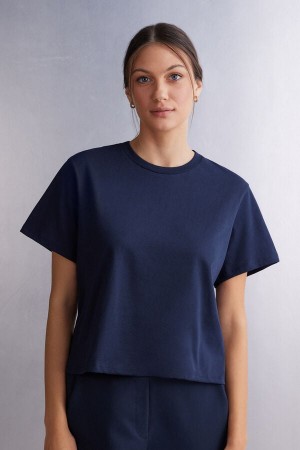 Intimissimi Boxy Fit Kort Sleeve Top In Bomull Blå | SN-ITMSM58055