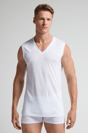 Intimissimi Brede-strap Supima Bomull Tank Top Hvite | SN-ITMSM58611