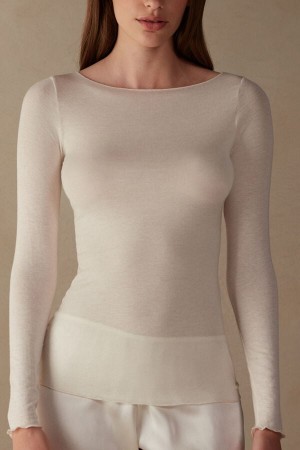 Intimissimi Båt Neck Modal Cashmere Ultralight Top Hvite | SN-ITMSM58074