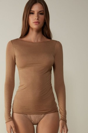 Intimissimi Båt Neck Modal Cashmere Ultralight Top Brune | SN-ITMSM58077