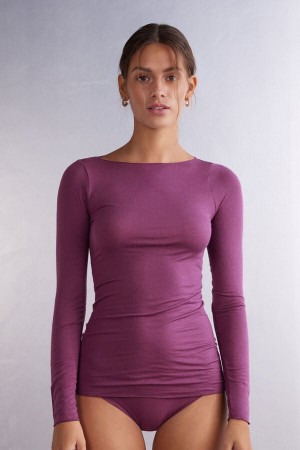 Intimissimi Båt Neck Modal Cashmere Ultralight Top Lilla | SN-ITMSM58140
