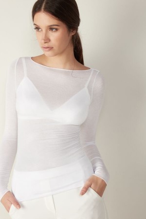 Intimissimi Båt Neck Modal Cashmere Ultralight Top Hvite | SN-ITMSM58147