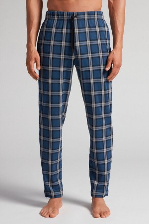 Intimissimi Check Pattern Full Length Pants In Bomull Blå | SN-ITMSM58688