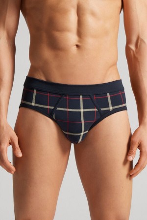 Intimissimi Check Print Briefs In Stretch Supima® Bomull Blå | SN-ITMSM58584