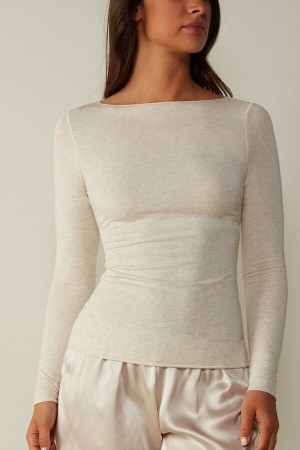 Intimissimi Crewneck Top In Modal Light With Cashmere Lamé Rosa | SN-ITMSM58149