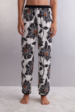Intimissimi Delicious Viscose Satin Full Length Pants Svarte | SN-ITMSM58259