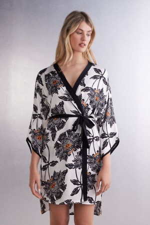 Intimissimi Delicious Viscose Satin Kimono Svarte | SN-ITMSM58432