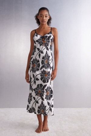 Intimissimi Delicious Viscose Satin Long Nightgown Svarte | SN-ITMSM57830