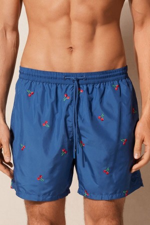 Intimissimi Embroide Cherry Swim Trunks Blå | SN-ITMSM58777