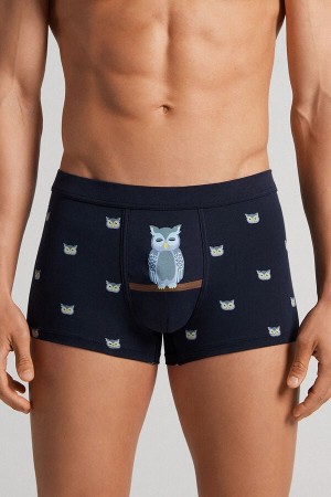 Intimissimi Fresh Supima® Bomull Owl Boxers Blå | SN-ITMSM58519