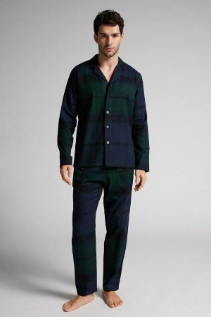 Intimissimi Full Length Pajamas In Brushed Macro Check Cloth Blå | SN-ITMSM58719