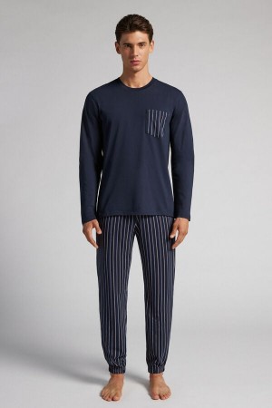 Intimissimi Full Length Pajamas In Stripete Bomull Blå | SN-ITMSM58713