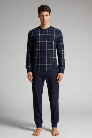 Intimissimi Full Length Pajamas With Check Top Blå | SN-ITMSM58716
