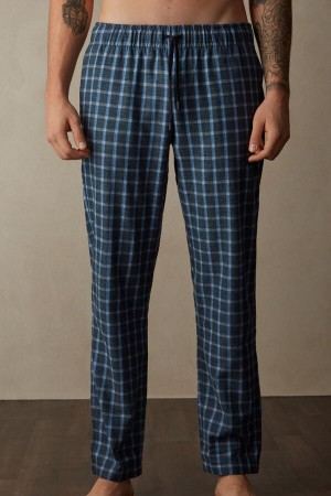 Intimissimi Full Length Pants In Check Patterned Brushed Cloth Blå | SN-ITMSM58758