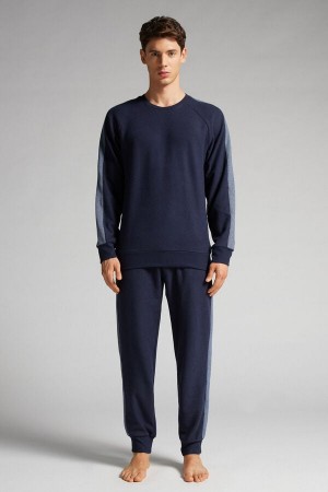 Intimissimi Full Length Tricot Pajamas With Side Stripes Blå | SN-ITMSM58718