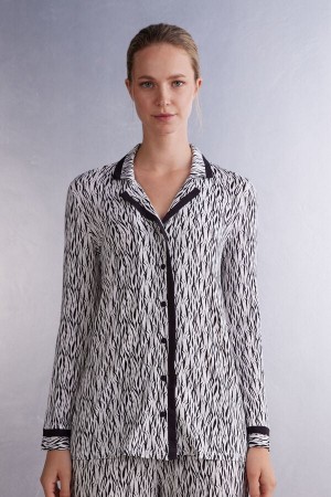 Intimissimi Go Animalier Button Front Long Sleeve Shirt Multicolor | SN-ITMSM58266
