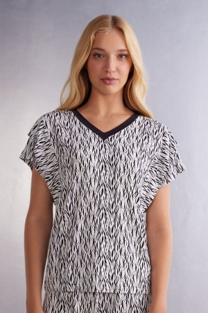 Intimissimi Go Animalier Kort Sleeve Viscose Top Multicolor | SN-ITMSM58390
