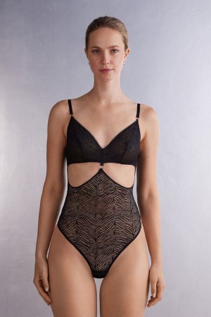 Intimissimi Go Animalier Long Sleeve Bodysuit In Blonder Svarte | SN-ITMSM58164
