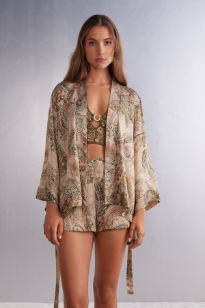 Intimissimi Golden Goddess Viscose Satin Kimono Multicolor | SN-ITMSM58430