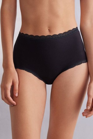 Intimissimi High Rise Bomull And Blonder Hipsters Svarte | SN-ITMSM57784