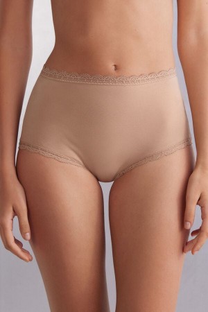 Intimissimi High Rise Bomull And Blonder Hipsters Beige | SN-ITMSM57786