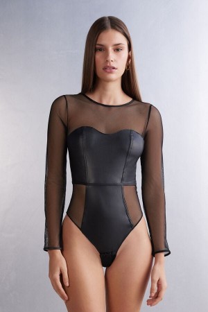 Intimissimi Iconic Beauty Long Sleeve Mesh Bodysuit Svarte | SN-ITMSM58166