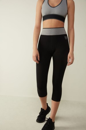 Intimissimi In Action Capri Leggings In Organic Stretch Bomull Svarte | SN-ITMSM58181