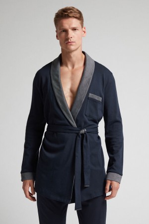 Intimissimi Interlock Bomull Smoking Jacket Blå | SN-ITMSM58772