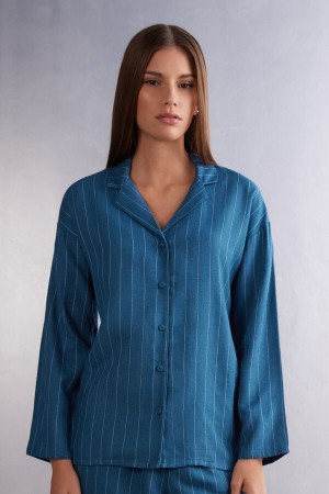 Intimissimi Komfort First Long Sleeve Woven Modal Top Blå | SN-ITMSM58286