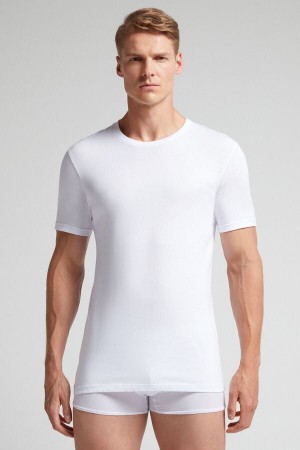 Intimissimi Kort Sleeve Crew Neck T Shirt In Supima® Bomull Hvite | SN-ITMSM58596