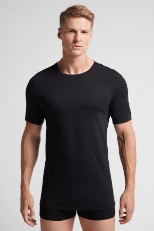 Intimissimi Kort Sleeve Crew Neck T Shirt In Supima® Bomull Svarte | SN-ITMSM58598