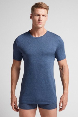 Intimissimi Kort Sleeve Crew Neck T Shirt In Supima® Bomull Blå | SN-ITMSM58600