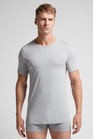 Intimissimi Kort Sleeve Crew Neck T Shirt In Supima® Bomull Grå | SN-ITMSM58725