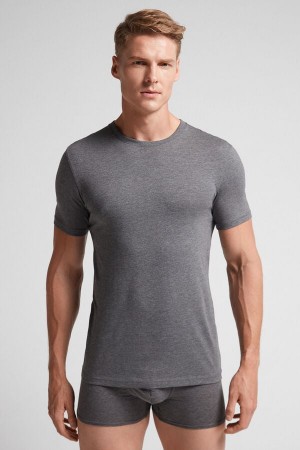 Intimissimi Kort Sleeve Crew Neck T Shirt In Supima® Bomull Mørke Grå | SN-ITMSM58727