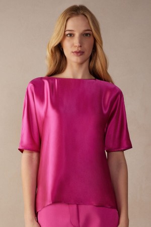 Intimissimi Kort Sleeve Silk And Modal Top Rosa | SN-ITMSM58049
