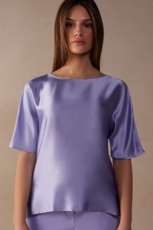 Intimissimi Kort Sleeve Silk And Modal Top Lilla | SN-ITMSM58051