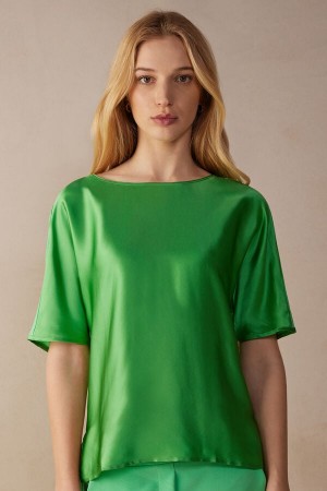 Intimissimi Kort Sleeve Silk And Modal Top Grønn | SN-ITMSM58052