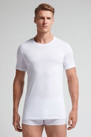 Intimissimi Kort-sleeve Crew-neck T-shirt In Extra-fine Supima® Bomull Hvite | SN-ITMSM58587